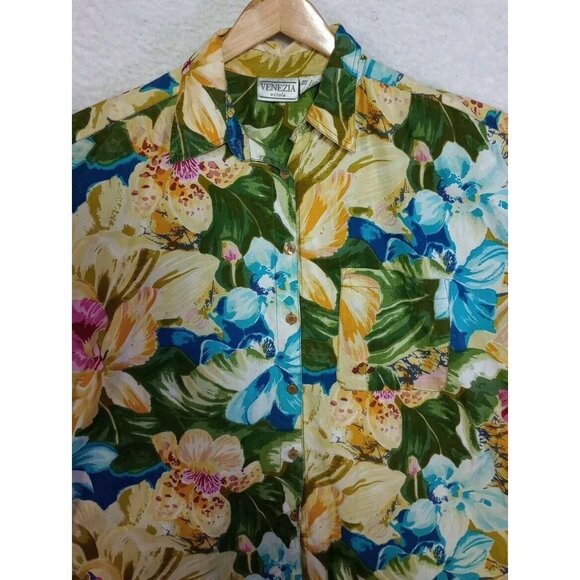 Vintage Venezia Vitale Women's Hawaiian Floral Print Button Up Shirt Size 22/24 - Picture 2 of 9